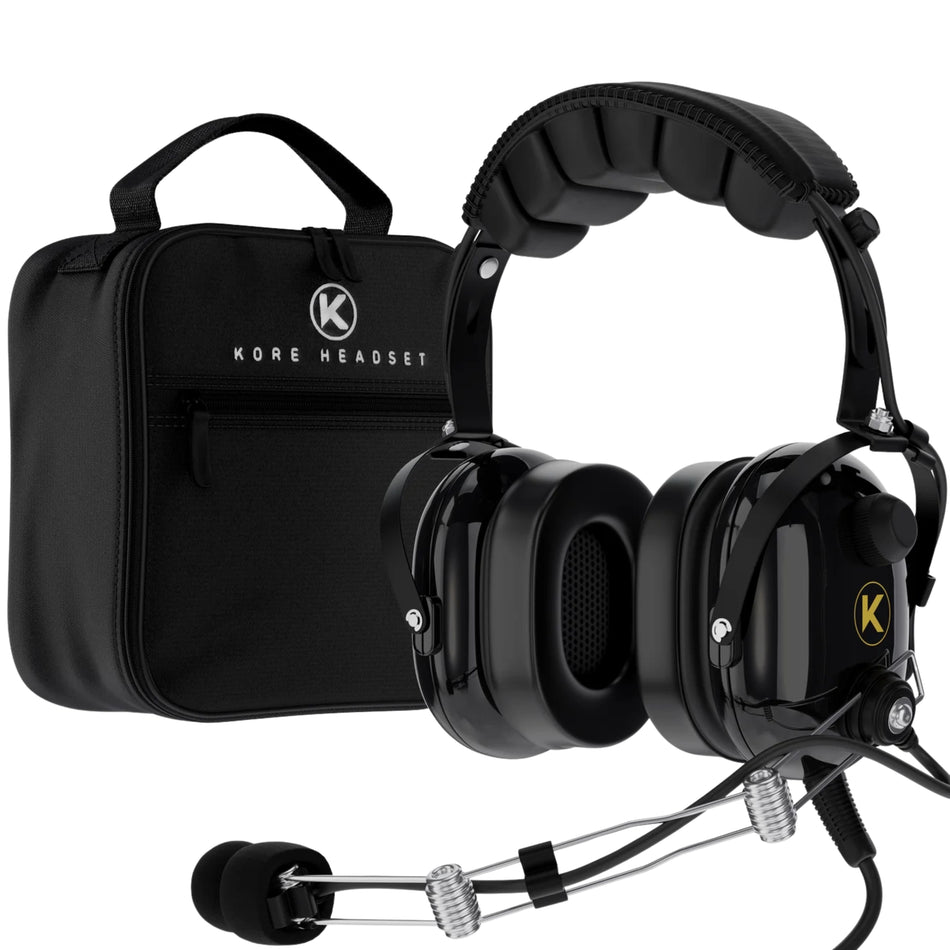 Kore Aviation P1 General Aviation Headset (Mono) with Headset Bag - Dual GA Plugs