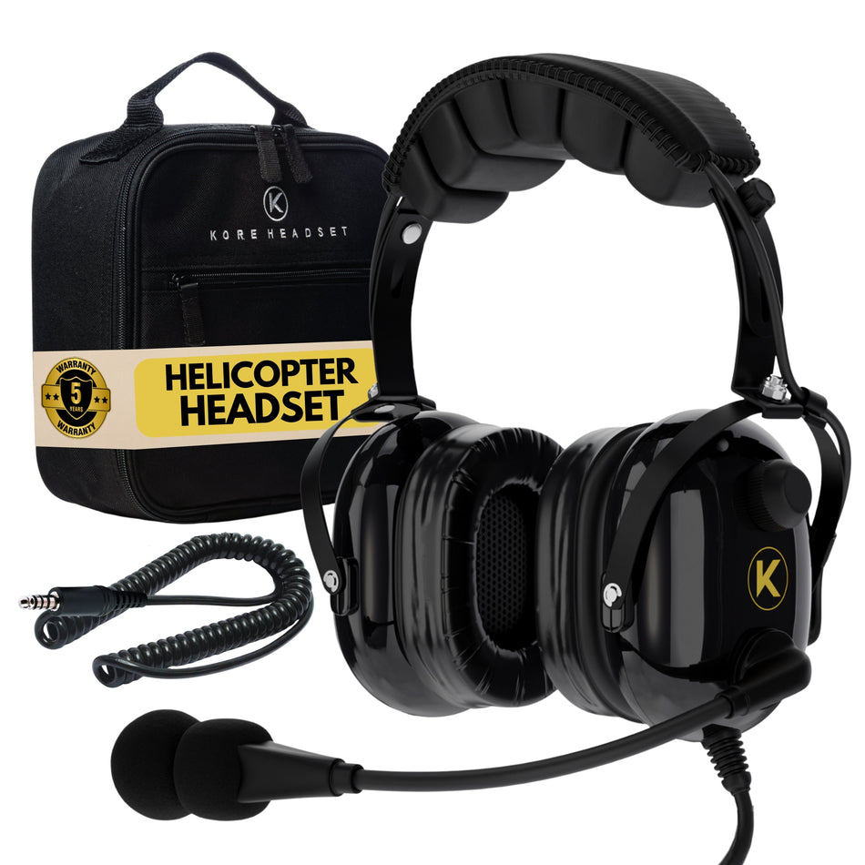 Kore Aviation H1 Helicopter Pilot Headset (Mono) with Headset Bag - U-174 Plugs