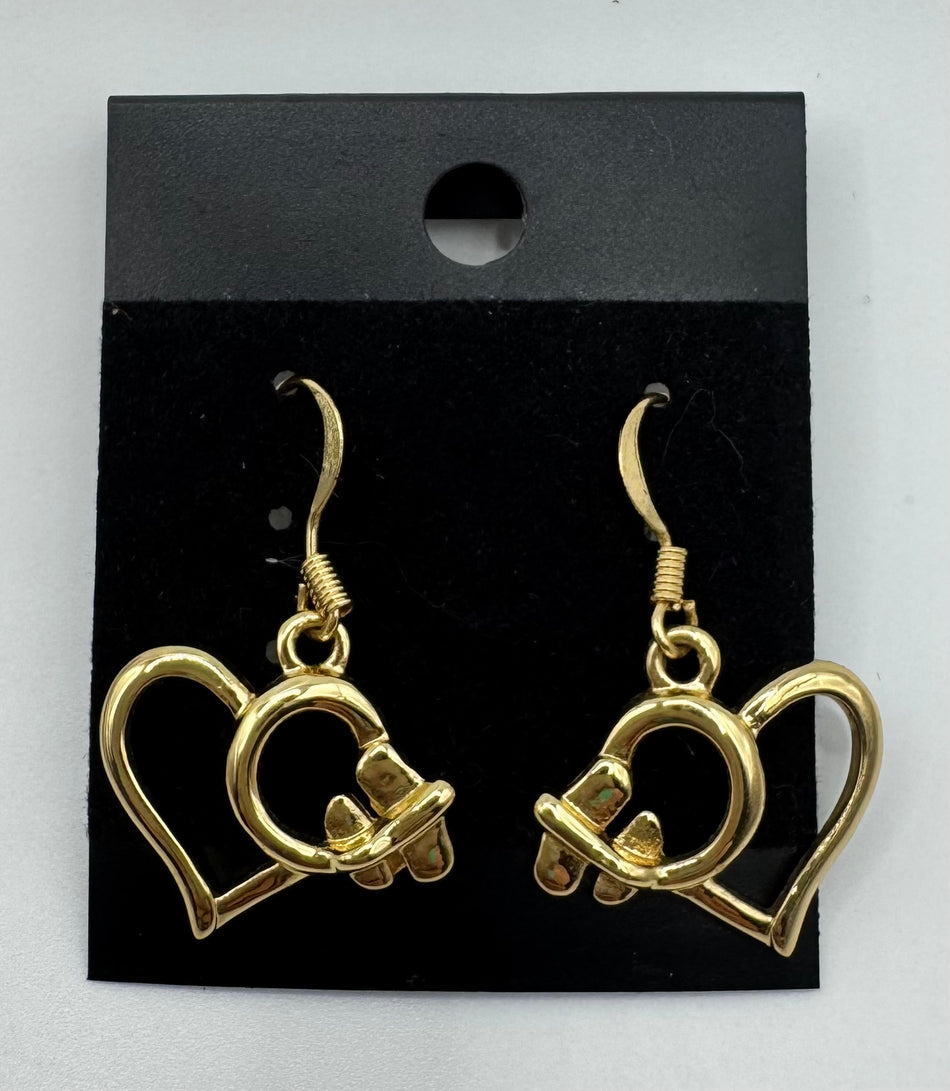 Flying Plane with Heart Gold Dangle Earrings