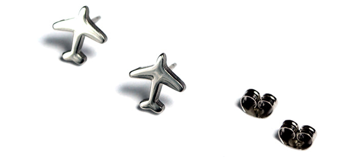 Mini Airplane Silver Stud Earrings