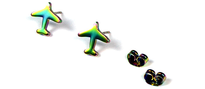 Mini Airplane Rainbow Stud Earrings