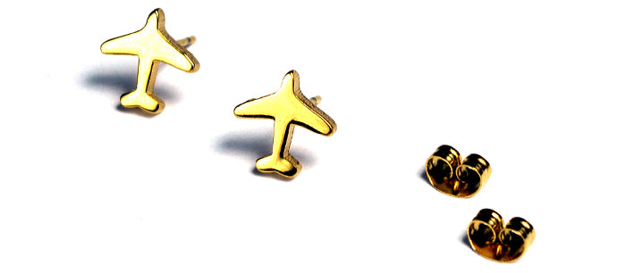 Mini Airplane Gold Stud Earrings