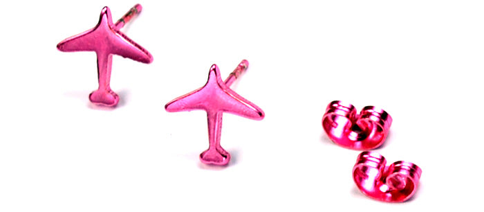 Mini Airplane Pink Stud Earrings