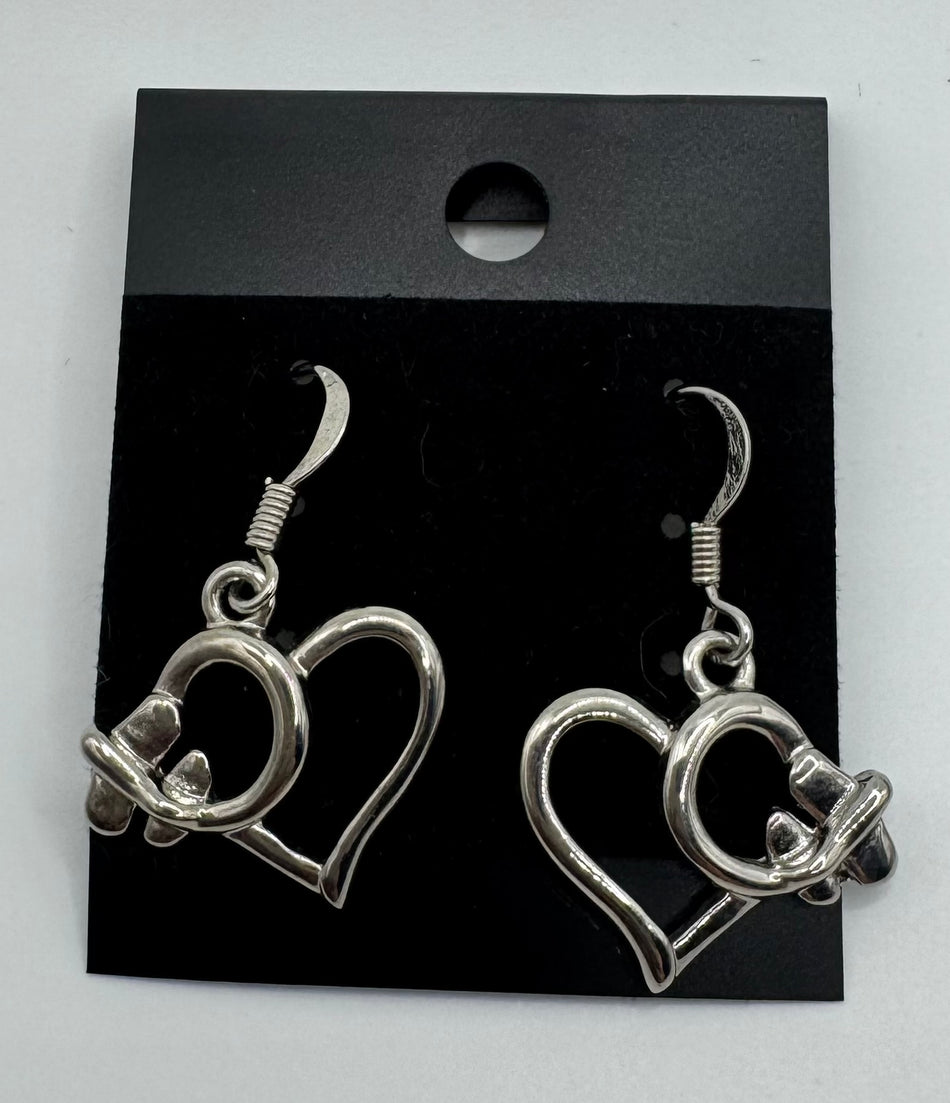 Flying Plane with Heart Silver Dangle Earrings
