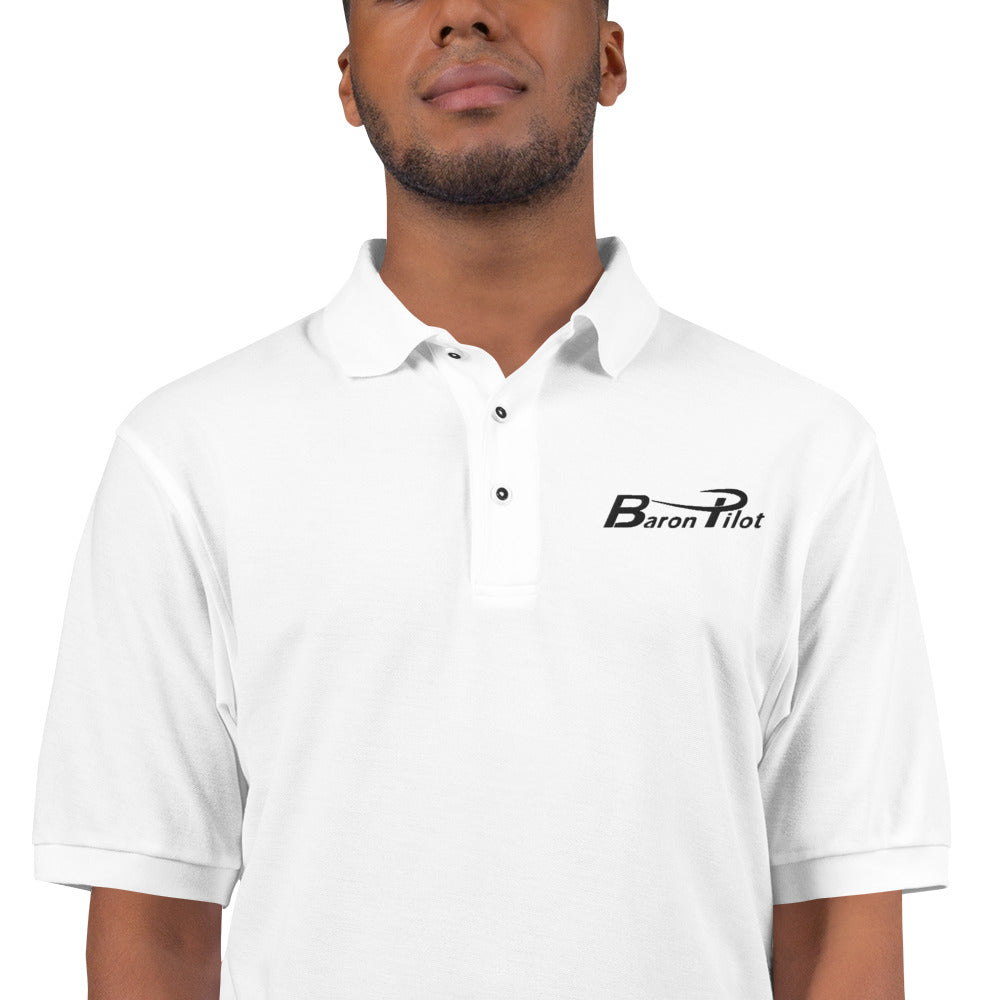 Embroidered White Baron Pilot Men's Premium Polo