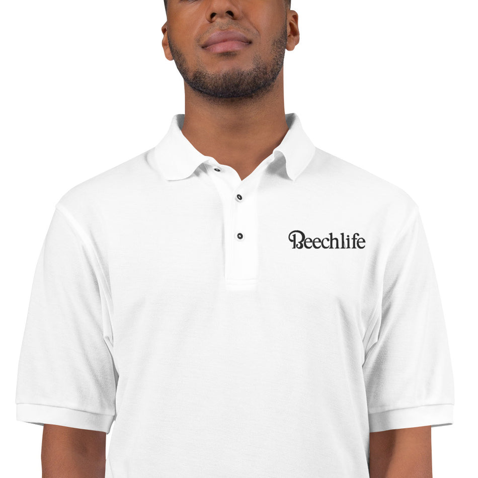 Embroidered White Beechlife Men's Premium Polo